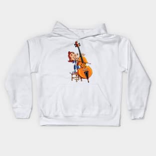 Cello player boy on stool musician Kids Hoodie